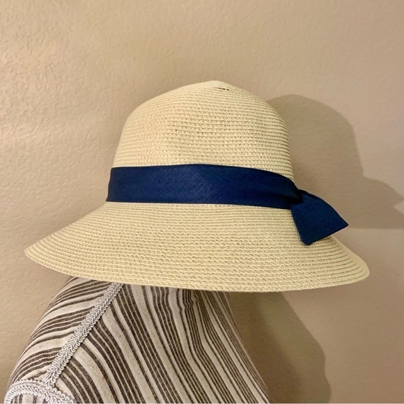 NEW Furtalk Straw Hat Navy Blue Bow Adjustable Size Detachable Chin Strap Paper - Picture 3 of 16